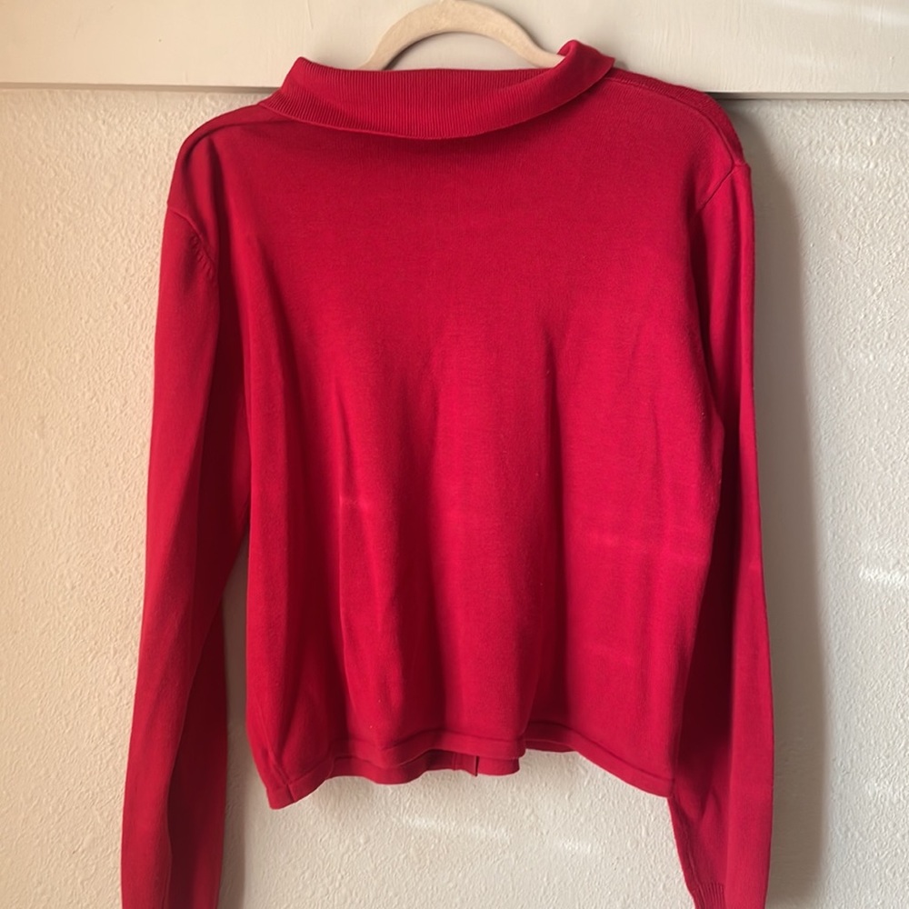 Vintage Basic Necessities Red Knit Long Sleeve Bu… - image 6
